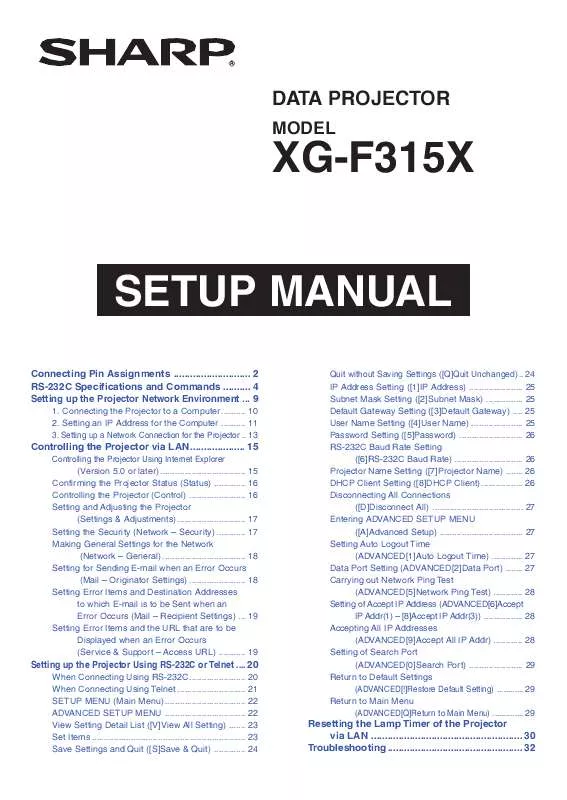 Mode d'emploi SHARP XG-F315X