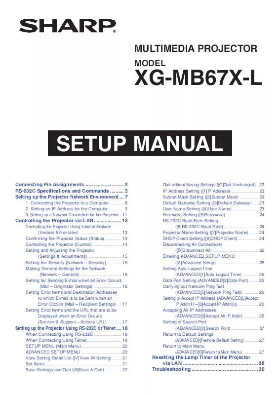 Mode d'emploi SHARP XG-MB67X-L