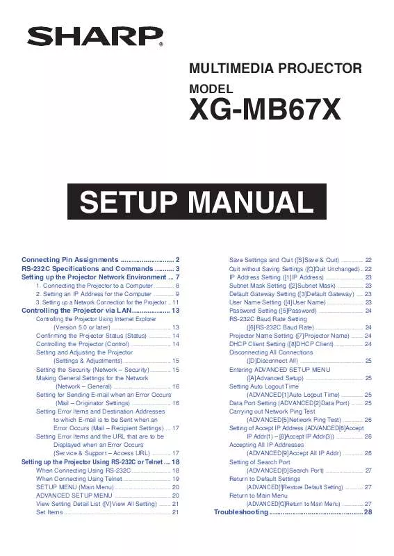Mode d'emploi SHARP XG-MB67X