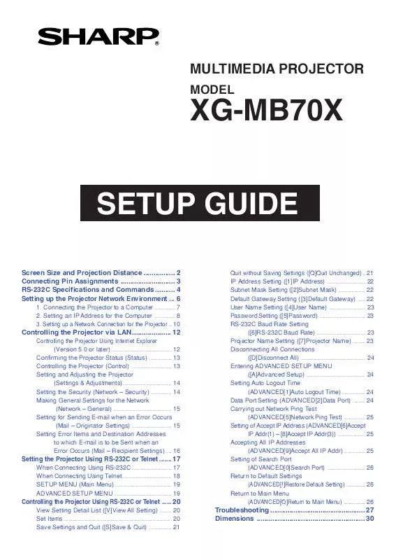 Mode d'emploi SHARP XG-MB70X