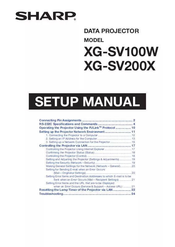 Mode d'emploi SHARP XG-SV200X