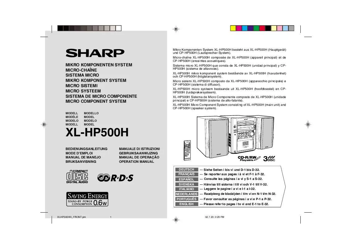 Mode d'emploi SHARP XL-HP500H