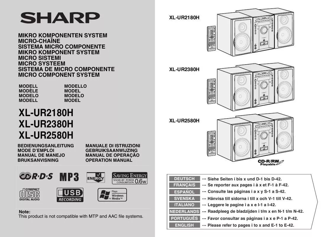 Mode d'emploi SHARP XL-UR2180H/UR2380H/UR2580H