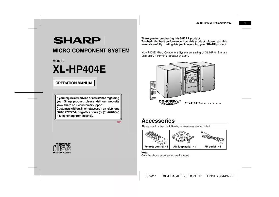 Mode d'emploi SHARP XLHP404