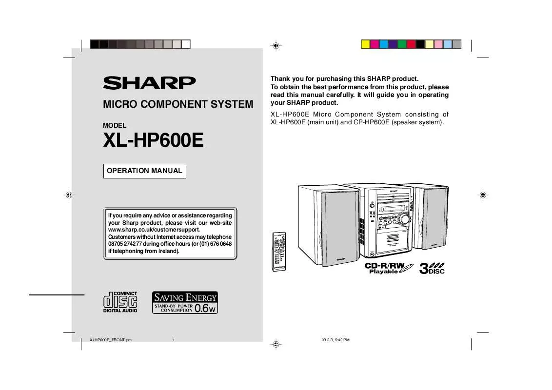 Mode d'emploi SHARP XLHP600