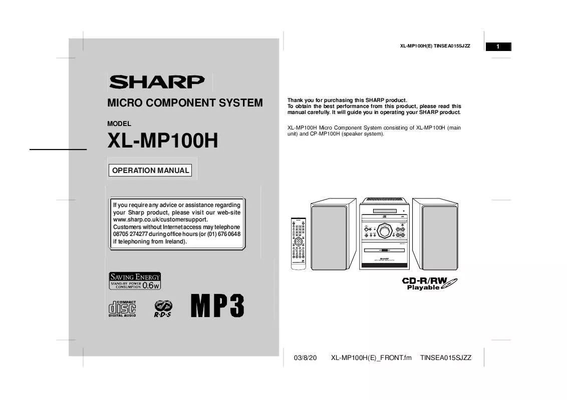 Mode d'emploi SHARP XLMP100H