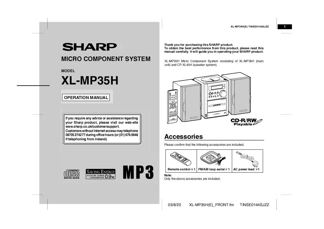 Mode d'emploi SHARP XLMP35H