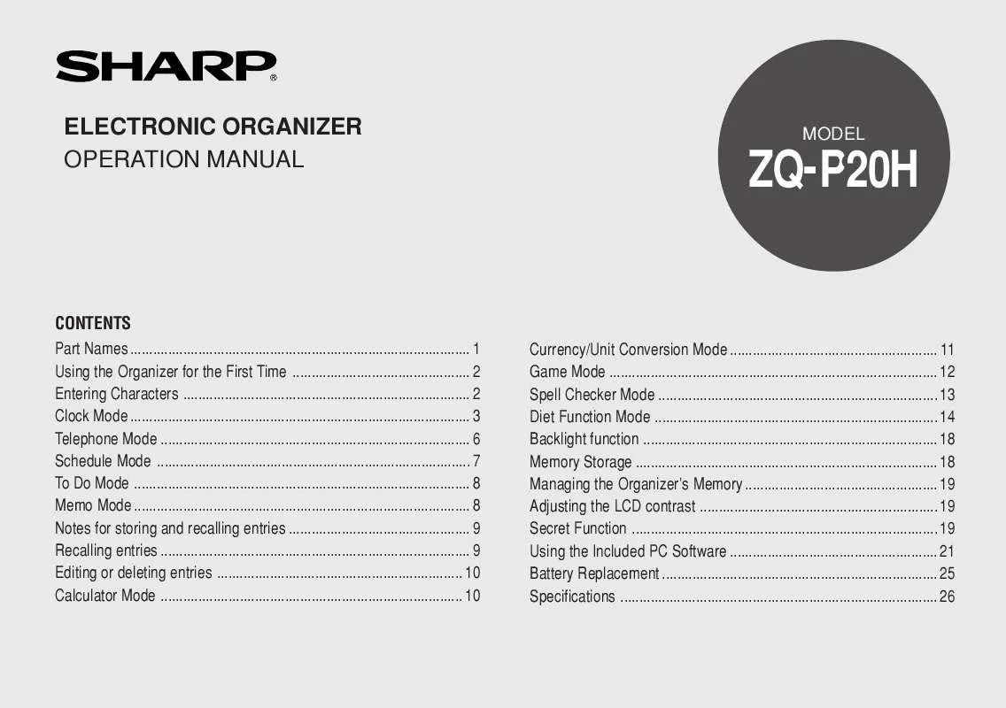 Mode d'emploi SHARP ZQ-P20H