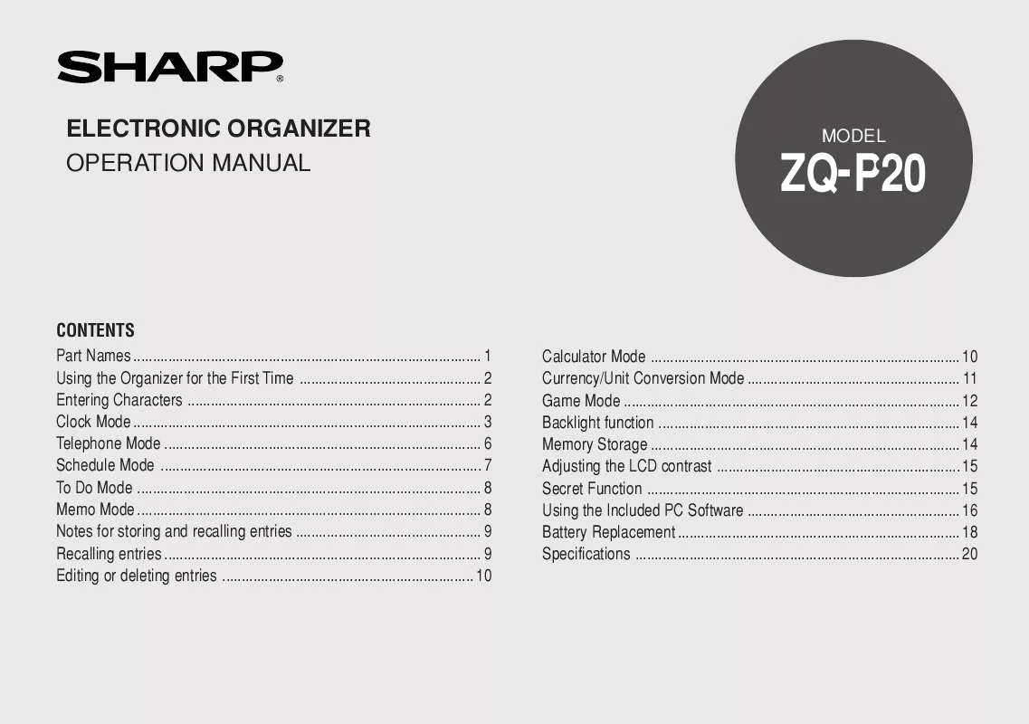 Mode d'emploi SHARP ZQP20