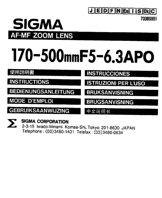 Mode d'emploi SIGMA 170-500MM F5-6.3 APO