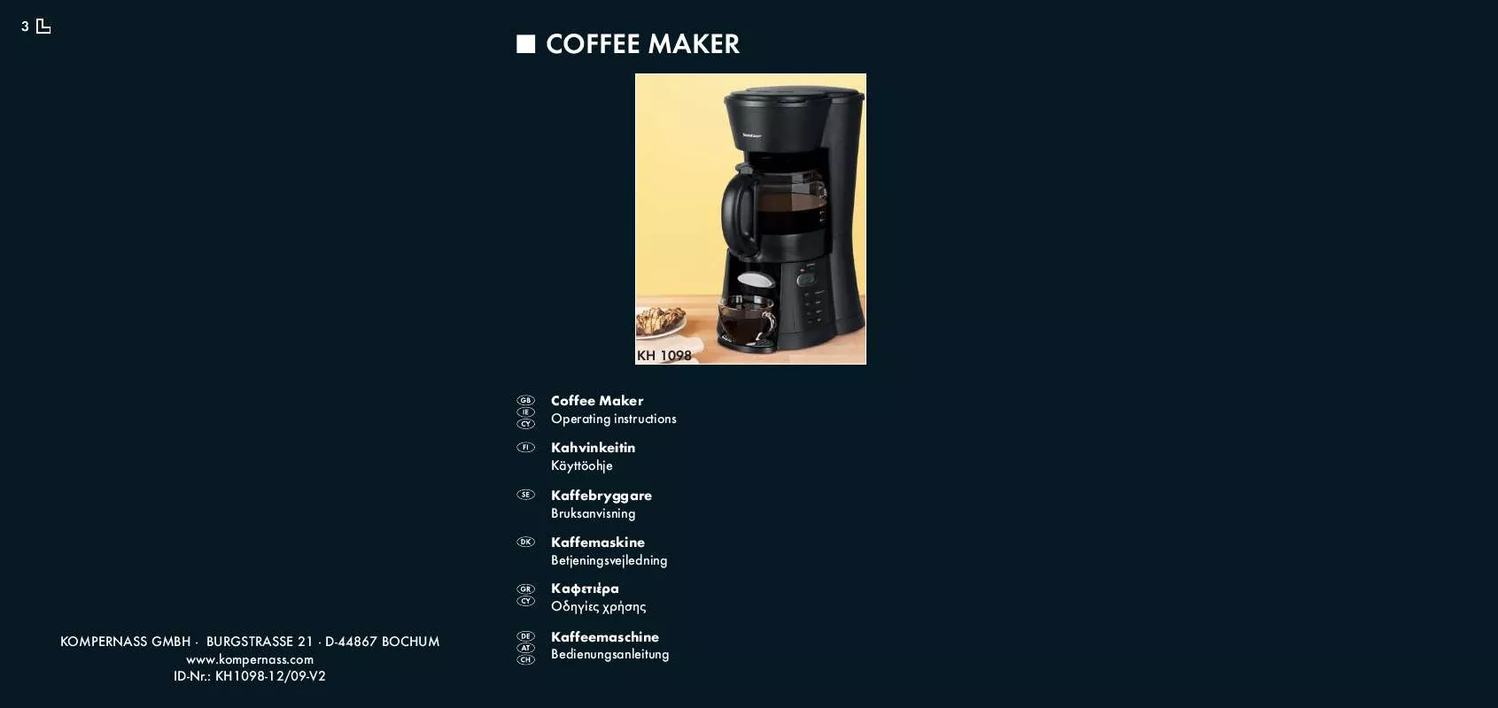Mode d'emploi SILVERCREST KH 1098 COFFEE MAKER