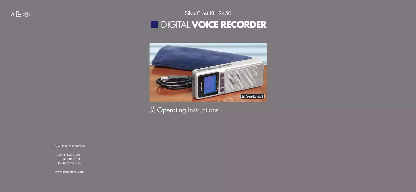 Mode d'emploi SILVERCREST KH 2450 DIGITAL VOICE RECORDER