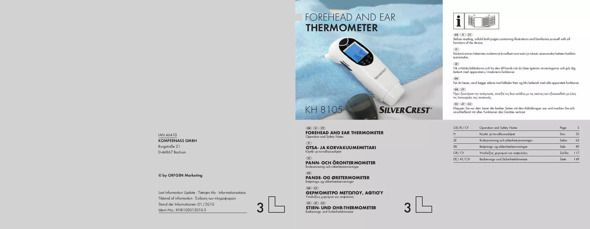 Mode d'emploi SILVERCREST KH 8105 FOREHEAD AND EAR THERMOMETER