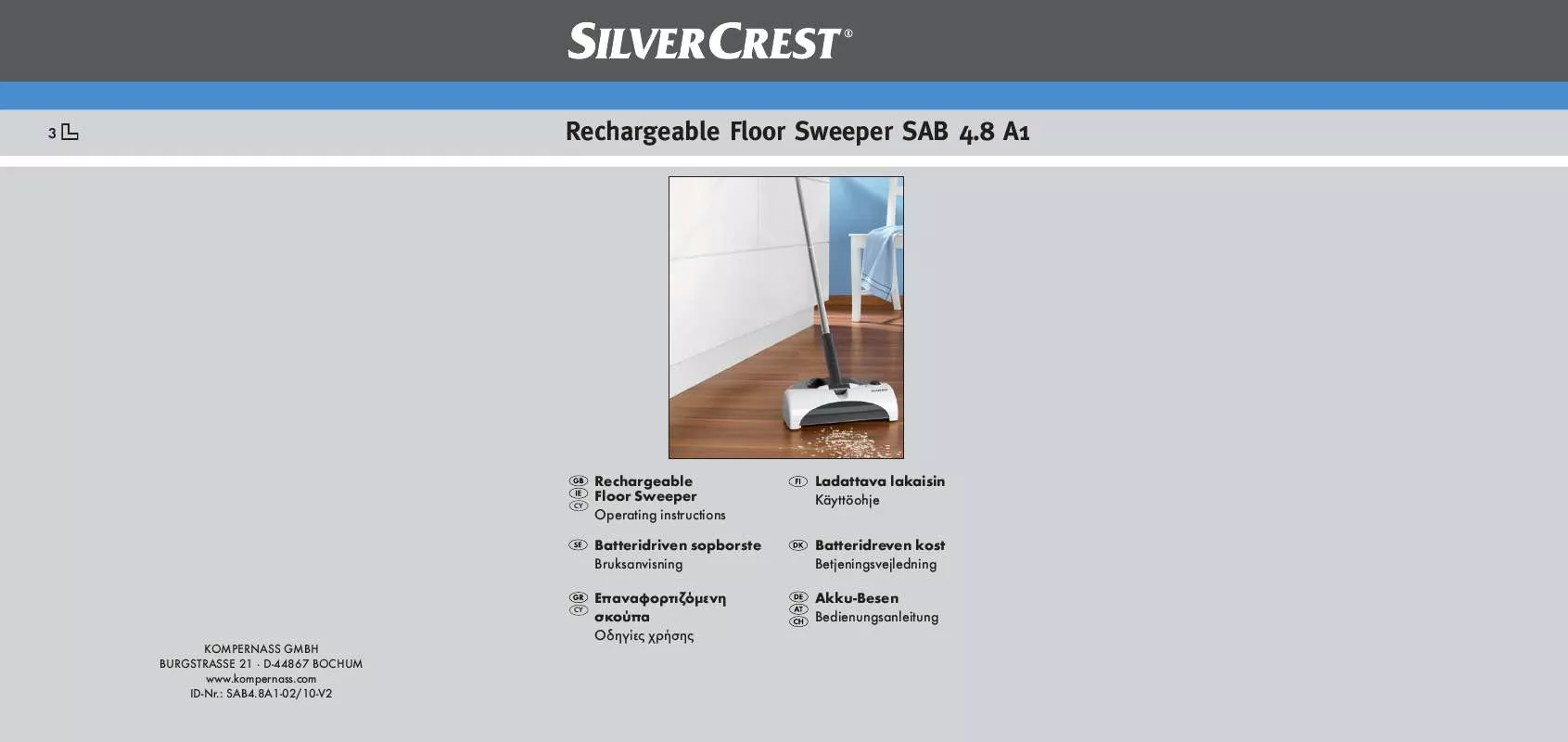 Mode d'emploi SILVERCREST SAB 4.8 A1 RECHARGEABLE FLOOR SWEEPER