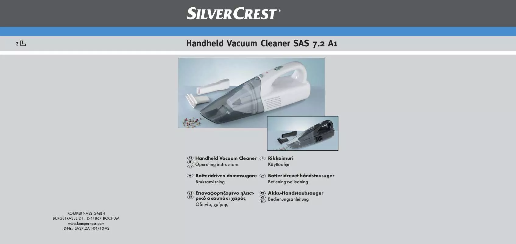 Mode d'emploi SILVERCREST SAS 7.2 A1 HANDHELD VACUUM CLEANER