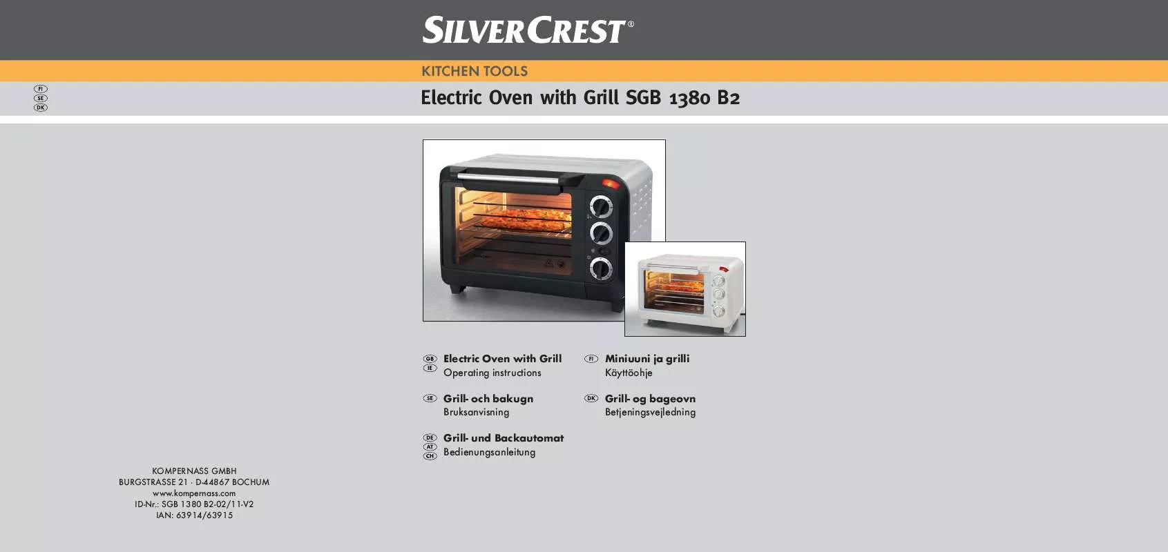 Mode d'emploi SILVERCREST SGB 1380 B2 ELECTRIC OVEN WITH GRILL