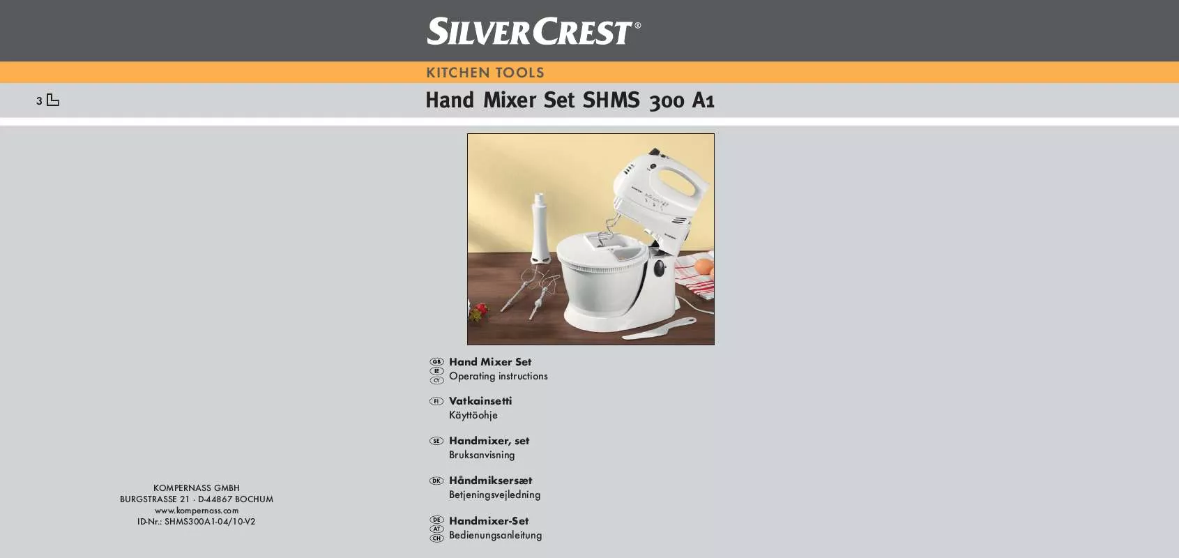 Mode d'emploi SILVERCREST SHMS 300 A1 HAND MIXER SET