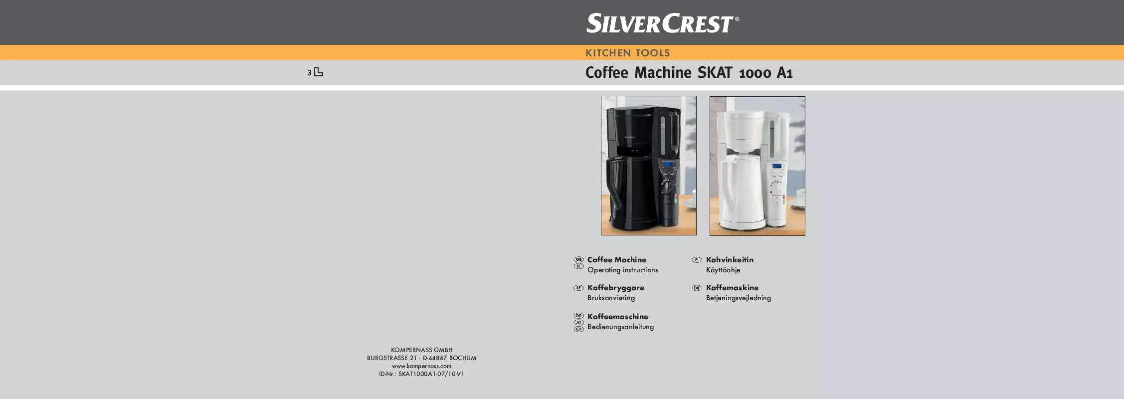 Mode d'emploi SILVERCREST SKAT 1000 A1 COFFEE MACHINE