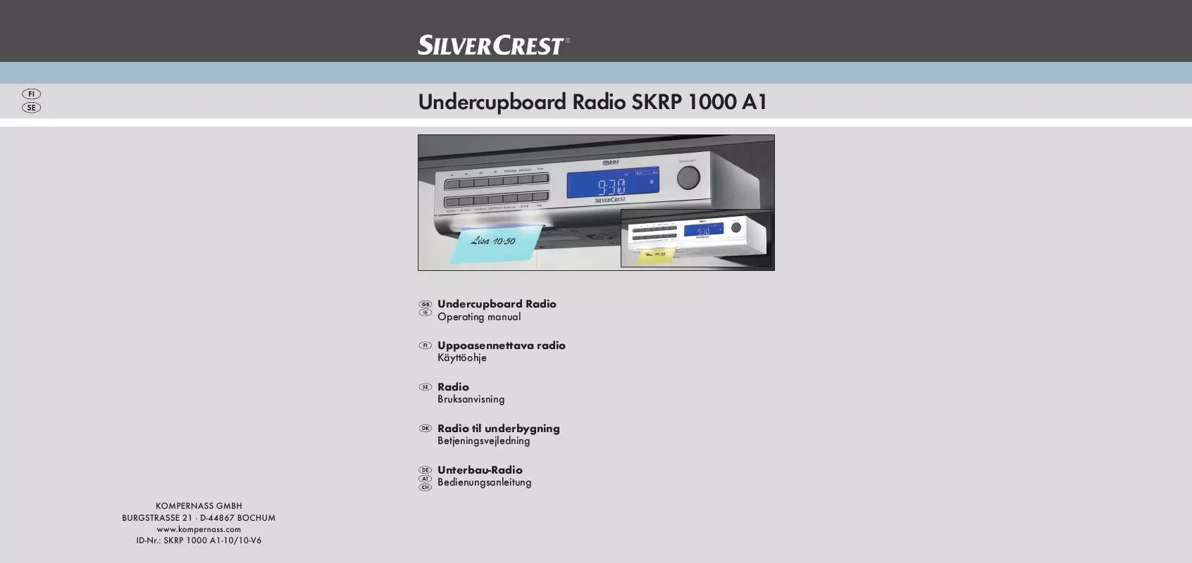 Mode d'emploi SILVERCREST SKRP 1000 A1 UNDERCUPBOARD RADIO