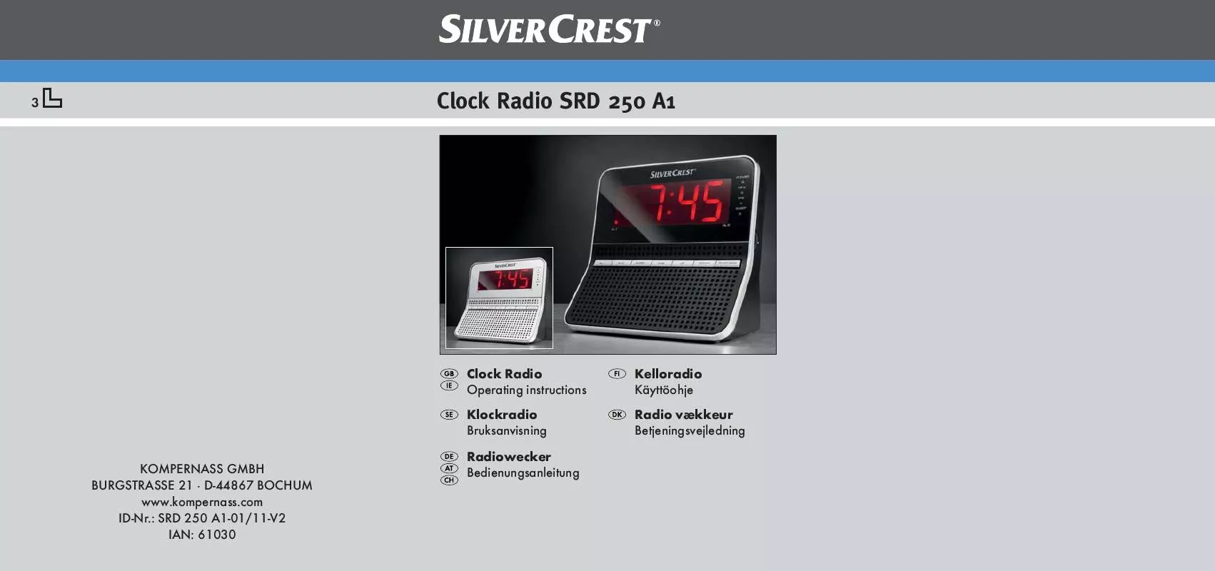 Mode d'emploi SILVERCREST SRD 250 A1 CLOCK RADIO