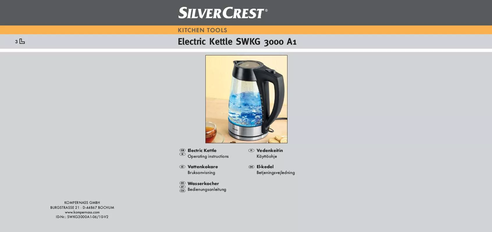 Mode d'emploi SILVERCREST SWKG 3000 A1 ELECTRIC KETTLE