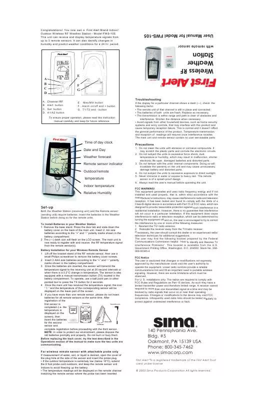 Mode d'emploi SIMA FWS-105