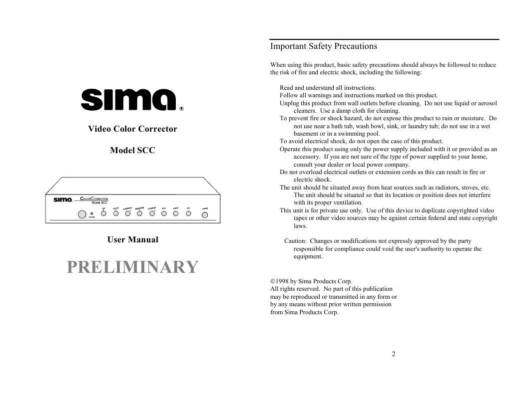 Mode d'emploi SIMA SCC