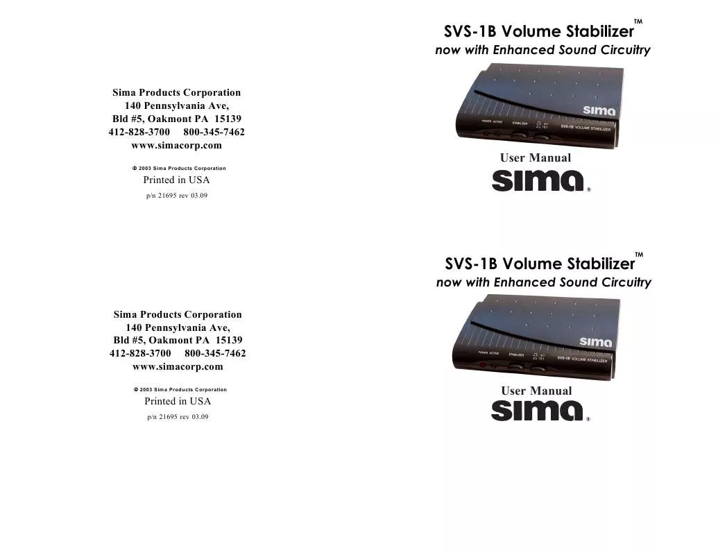 Mode d'emploi SIMA SVS-1B