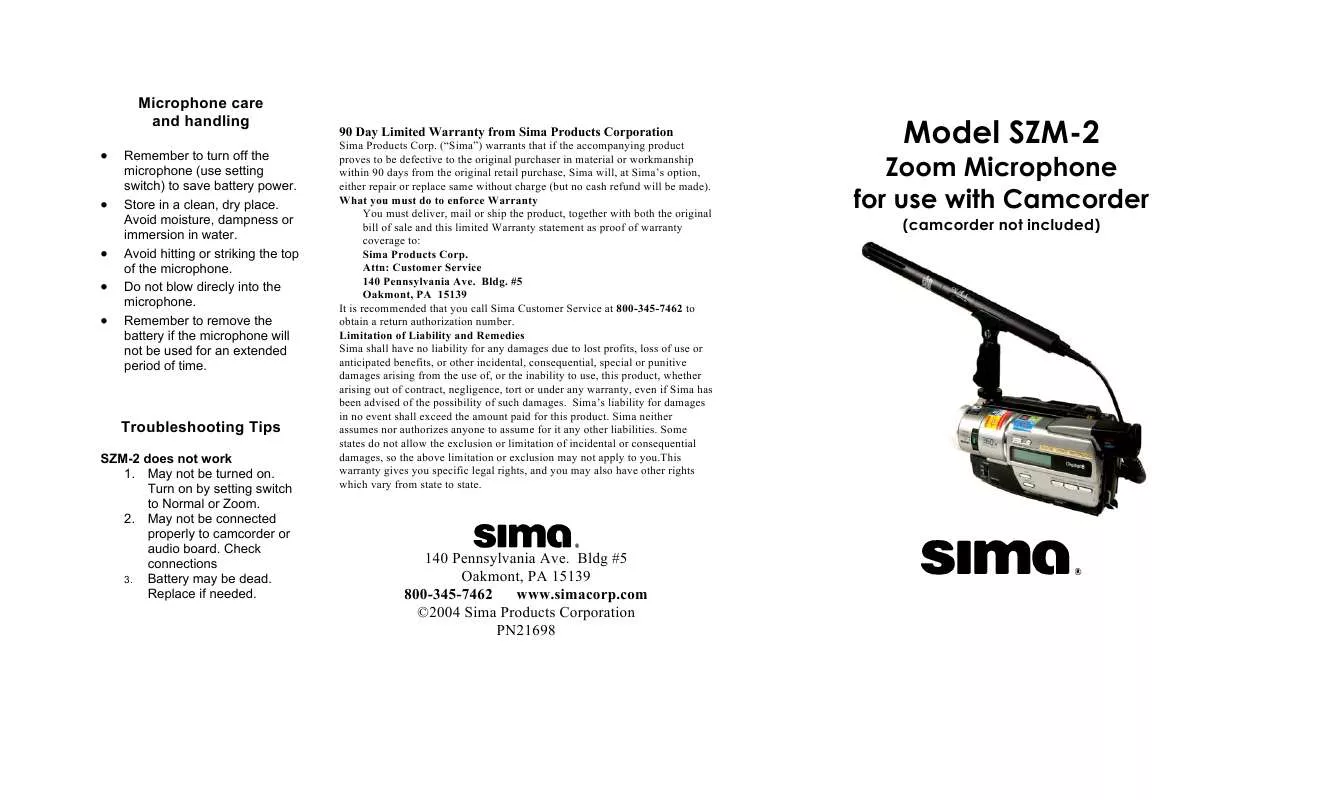 Mode d'emploi SIMA SZM-2