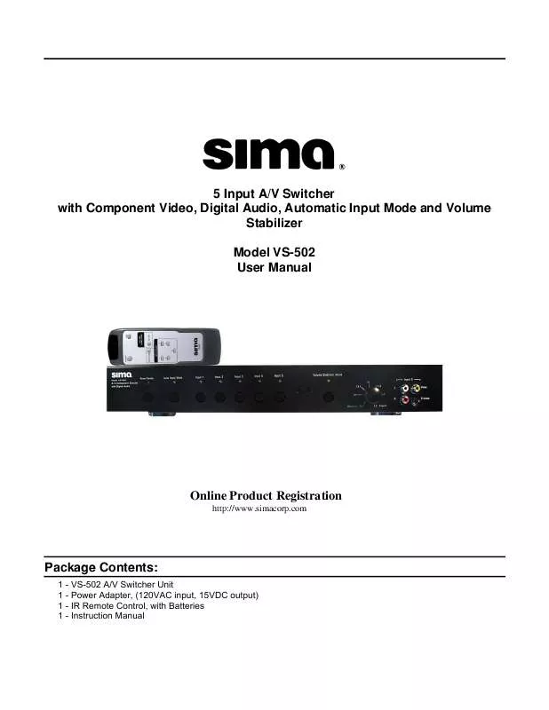 Mode d'emploi SIMA VS-502