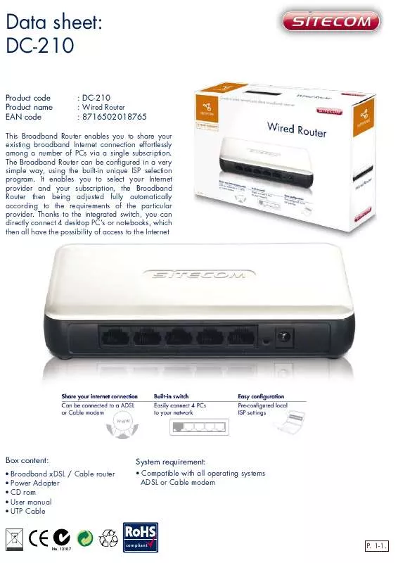 Mode d'emploi SITECOM WIRED ROUTER DC-210