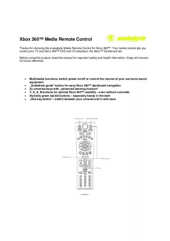 Mode d'emploi SNAKEBYTE XBOX 360 MEDIA REMOTE CONTROL