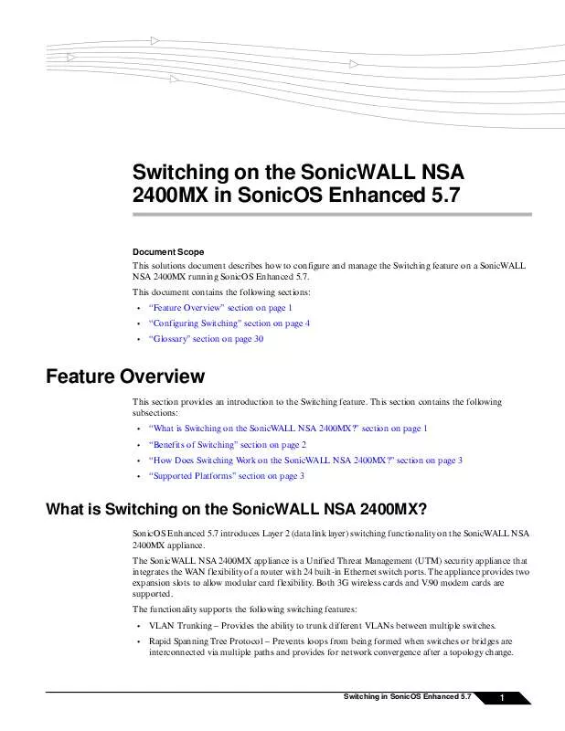 Mode d'emploi SONICWALL SWITCHING NSA 2400MX IN SONICOS ENHANCED 5.7