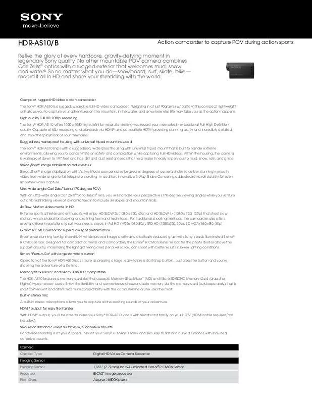 Mode d'emploi SONY HDR-AS10/B