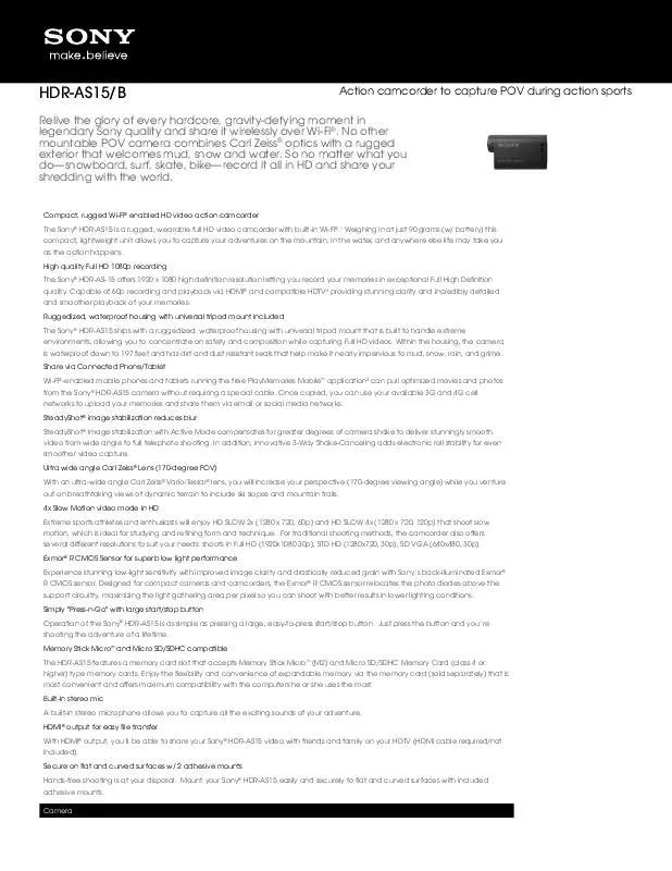 Mode d'emploi SONY HDR-AS15/B