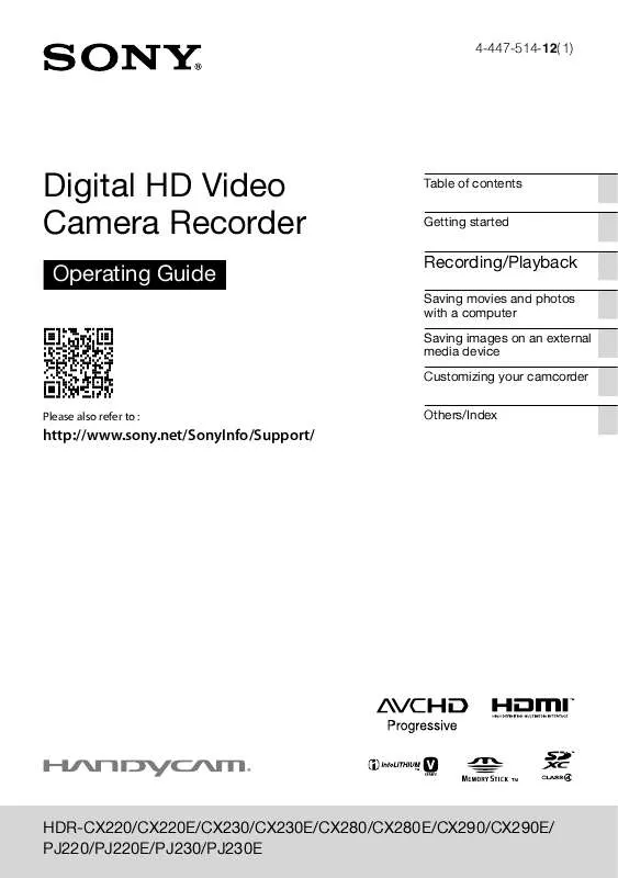 Mode d'emploi SONY HANDYCAM HDR-CX220/L