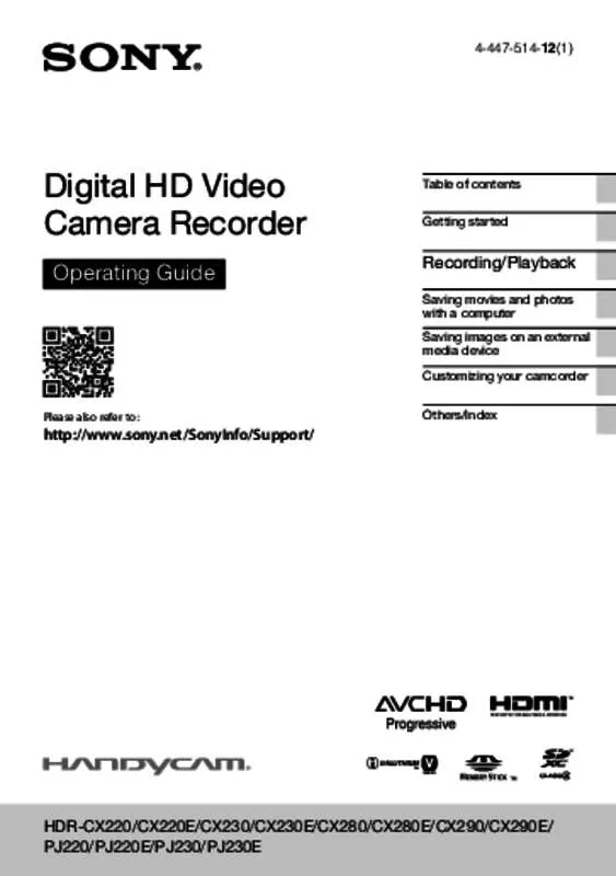 Mode d'emploi SONY HDR-CX280