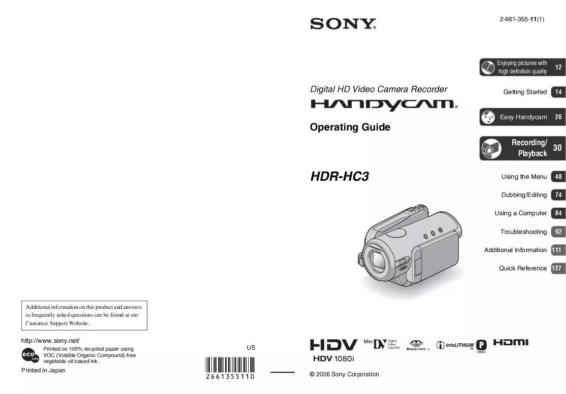 Mode d'emploi SONY HDR-HC3