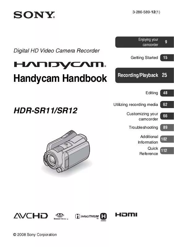 Mode d'emploi SONY HDR-SR12