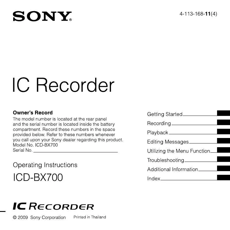 Mode d'emploi SONY ICD-BX700