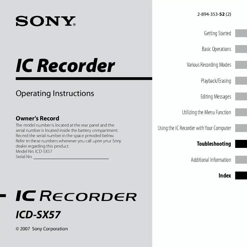 Mode d'emploi SONY ICD-SX57DR9