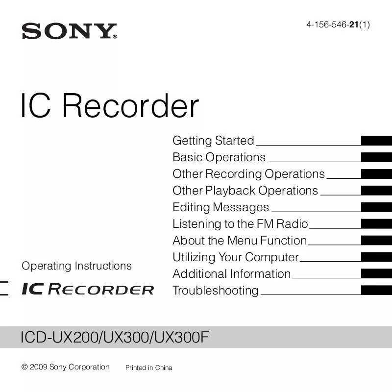Mode d'emploi SONY ICD-UX200F