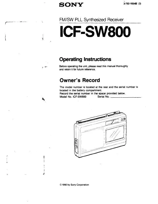 Mode d'emploi SONY ICF-SW800