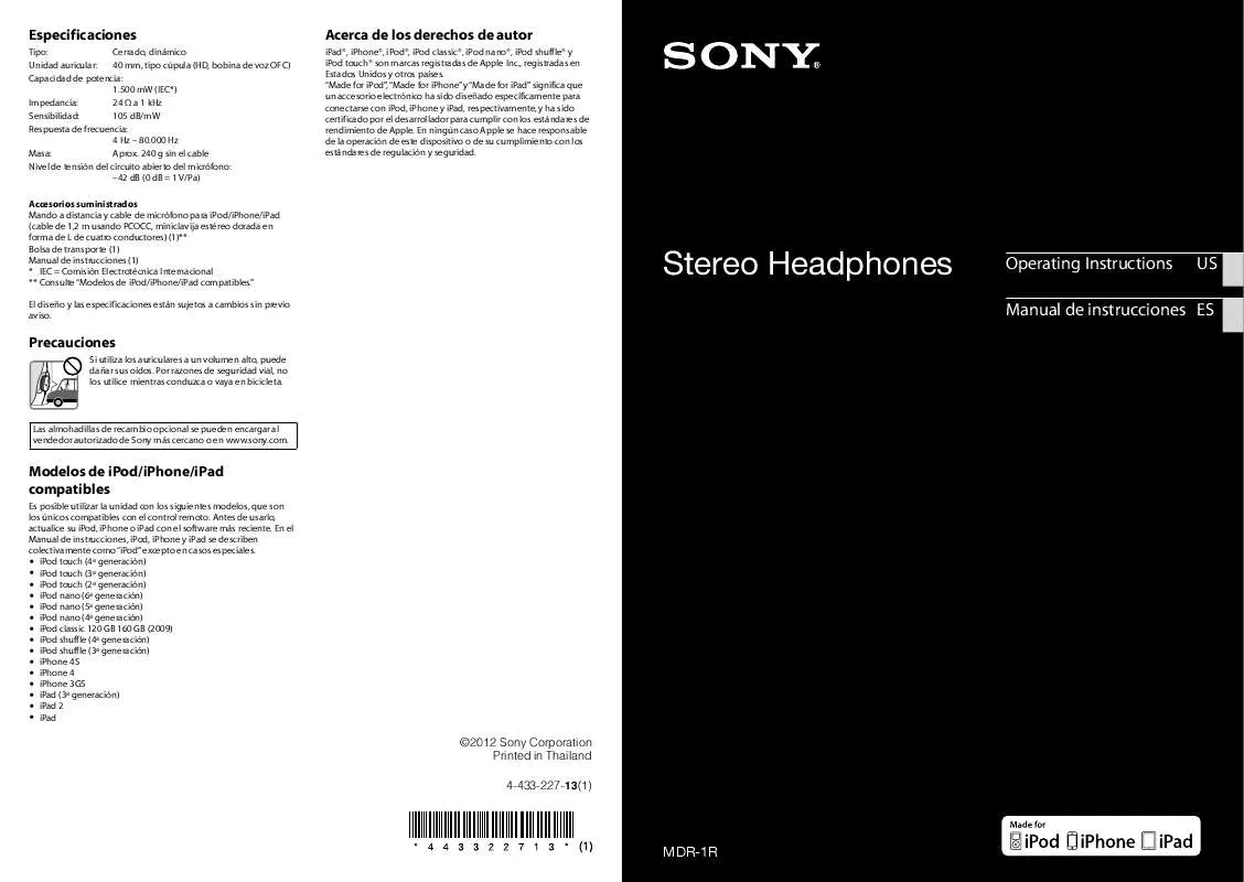 Mode d'emploi SONY MDR-1RBT