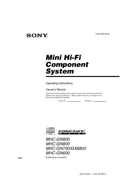 Mode d'emploi SONY MHC-GN800