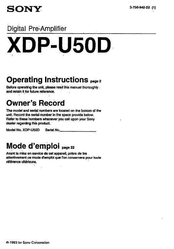 Mode d'emploi SONY XDP-U50D
