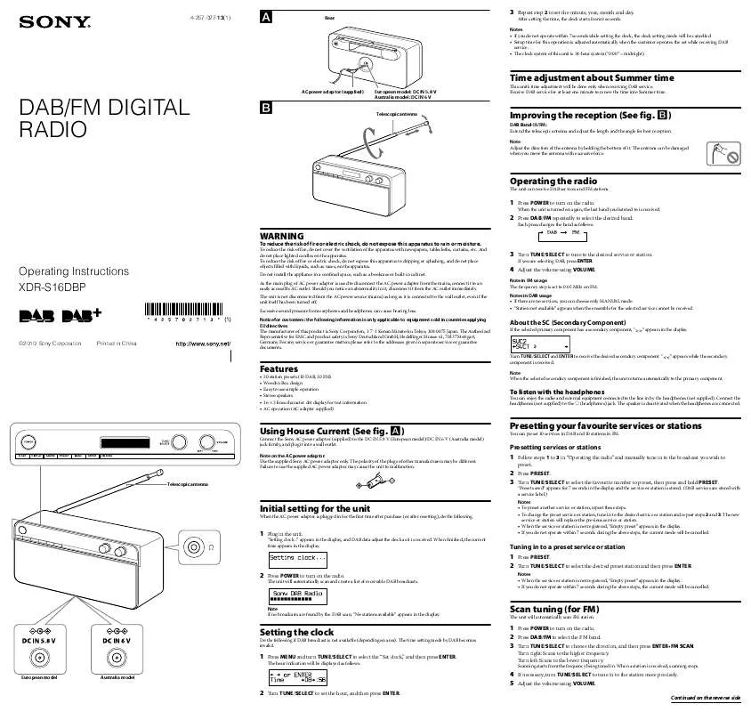 Mode d'emploi SONY XDR-S16DBP