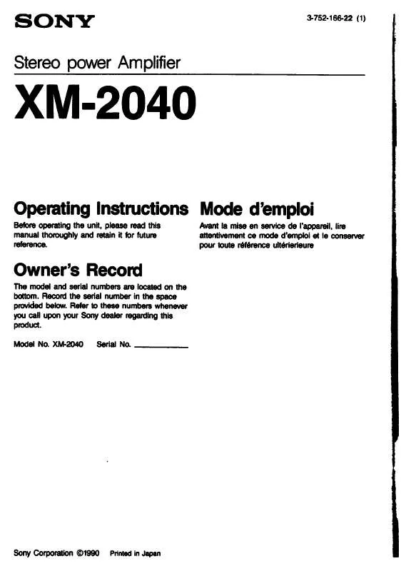 Mode d'emploi SONY XM-2040
