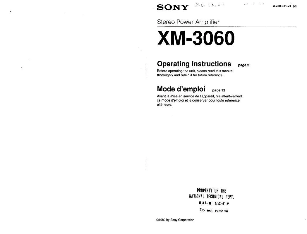 Mode d'emploi SONY XM-3060