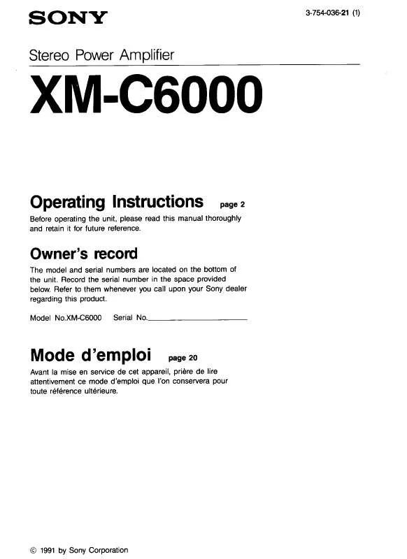 Mode d'emploi SONY XM-C6000